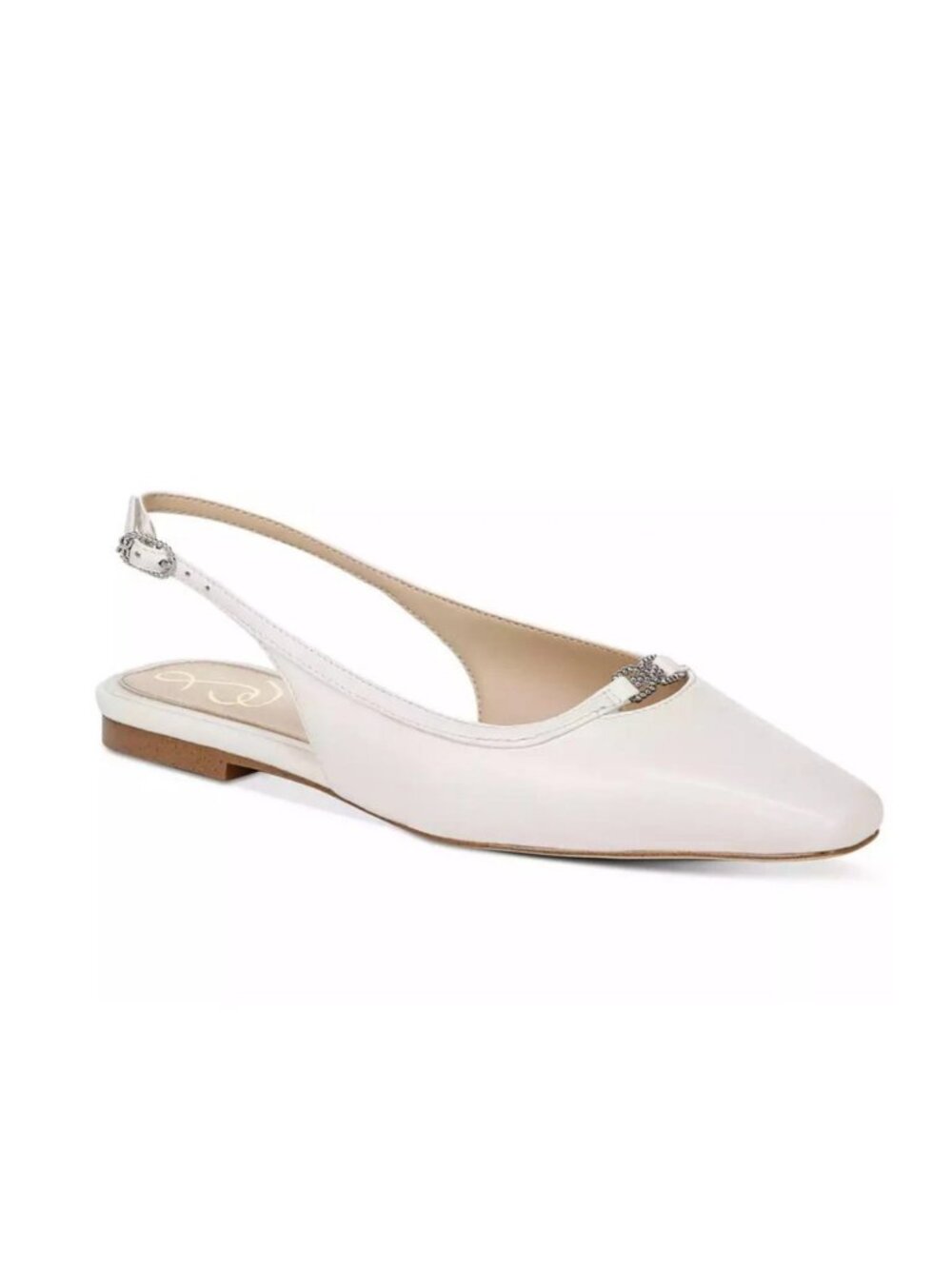 Sam Edelman Women's Cleo Snip-Toe White Leather Slingback Flats Sz 9